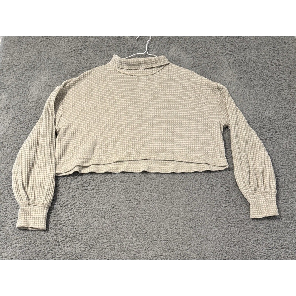 Free People Waffle Knit Beige Mockneck Long Sleeve Crop Top‎ Large